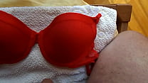 masturbating and cum on red bra
